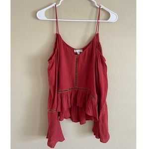 Red Shoulder-less Long Sleeve Shirt